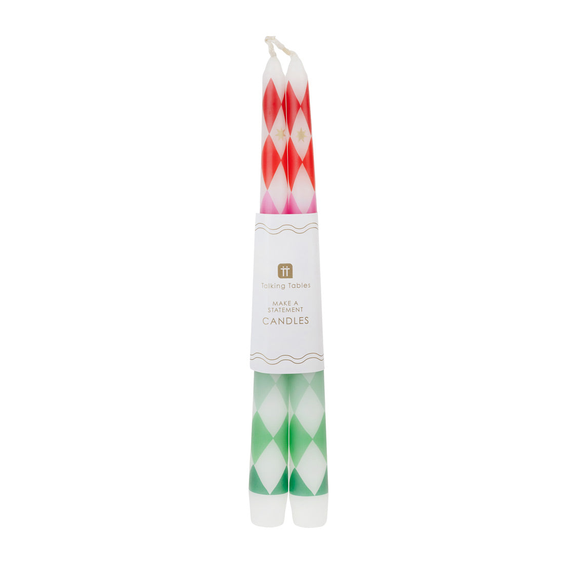 Harlequin Print Candle Pair | Multicoloured Festive Taper Candles