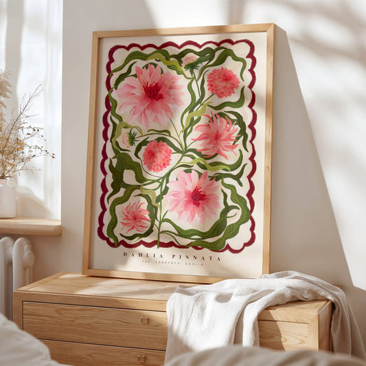 The Dahlia – Hand Drawn Colourful Art Print | Floral home decor