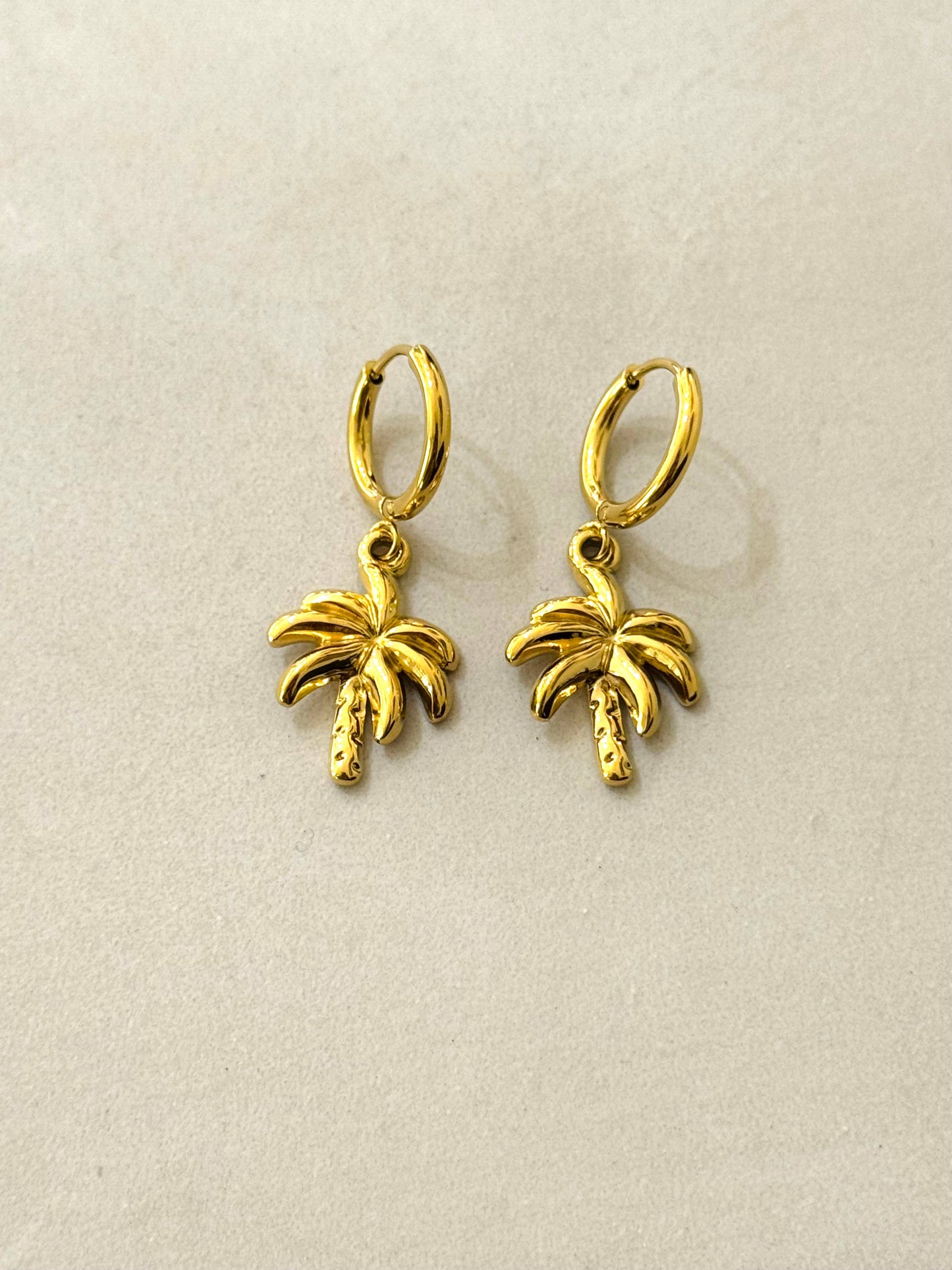 Palm Tree Hoop Earrings | Gold Waterproof Stainless Steel Hoops