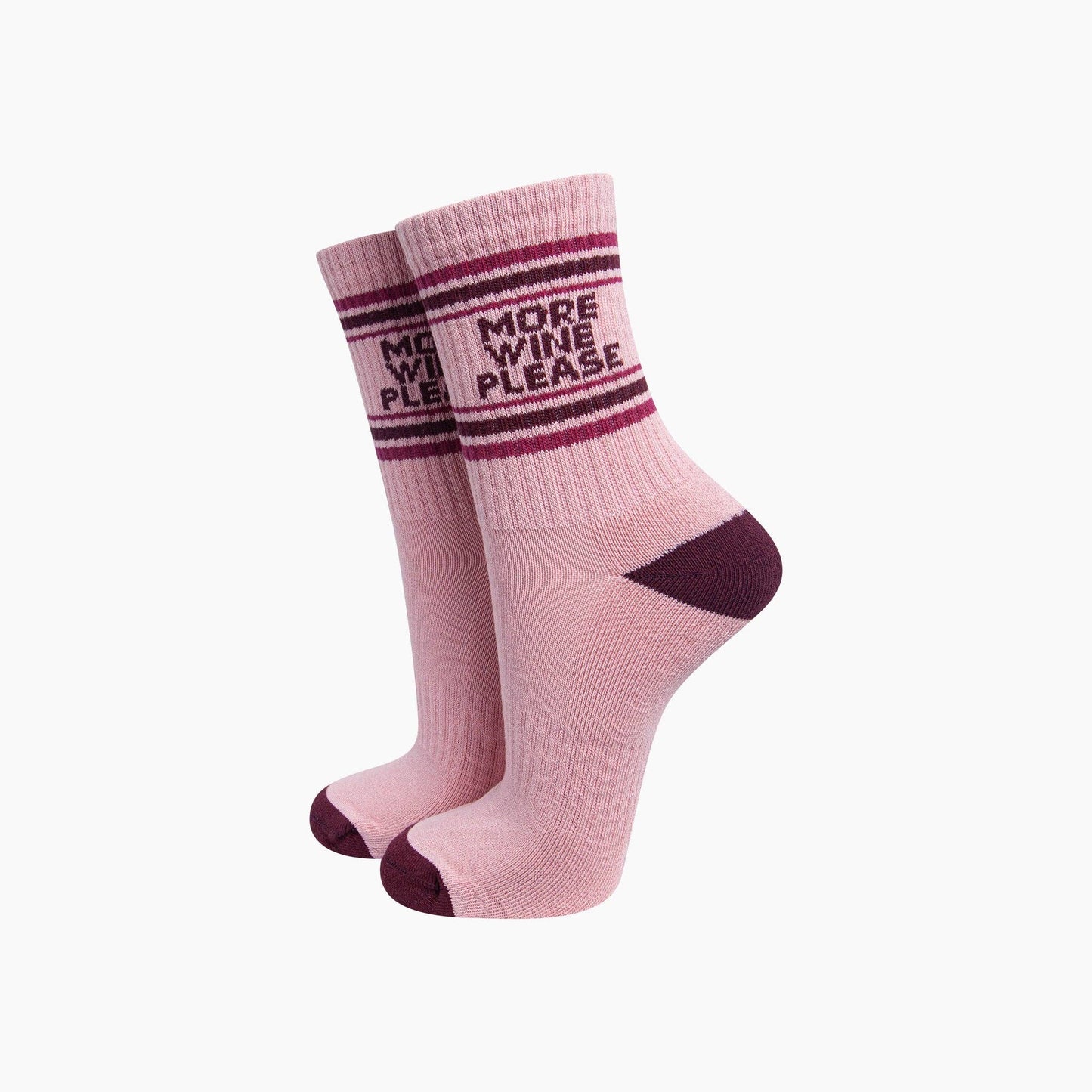 More Wine Please Organic Cotton Sports Socks in Soft Pink & Burgundy | Funny Socks for Her
