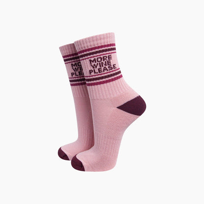 More Wine Please Organic Cotton Sports Socks in Soft Pink & Burgundy | Funny Socks for Her