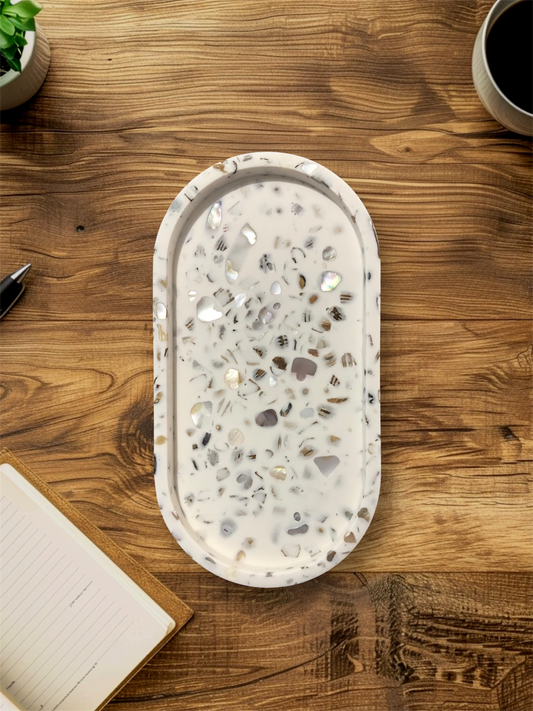 Oyster Shell Jesmonite Oval Tray | Handmade Home Decor