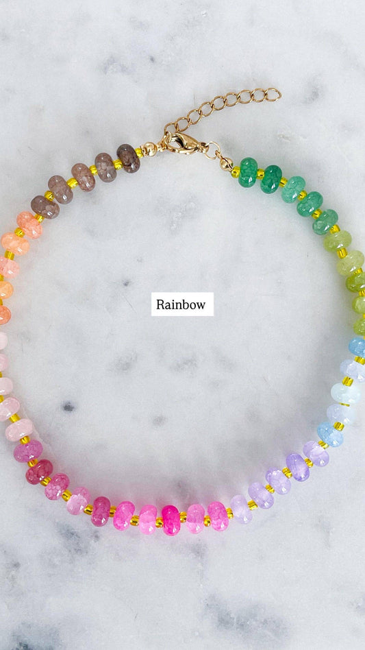 Colourful Bead Necklace in Rainbow | Waterproof Handmade Jewellery