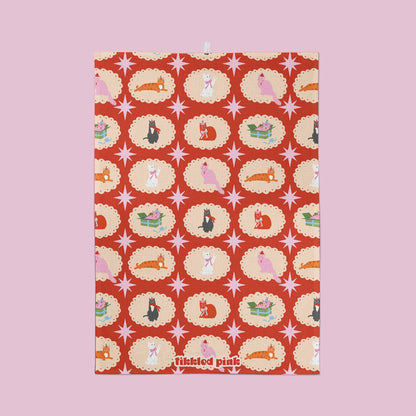 Festive Cats Christmas Tea Towel | Cat lover Kitchen Towel