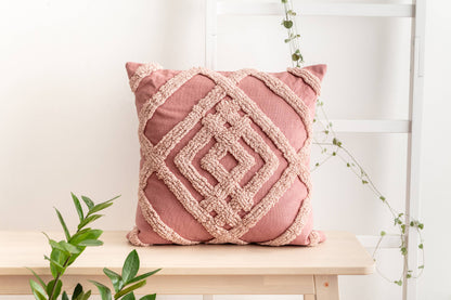 Textured Rose Pink Geo Pattern Cushion | Embroidered Textiles