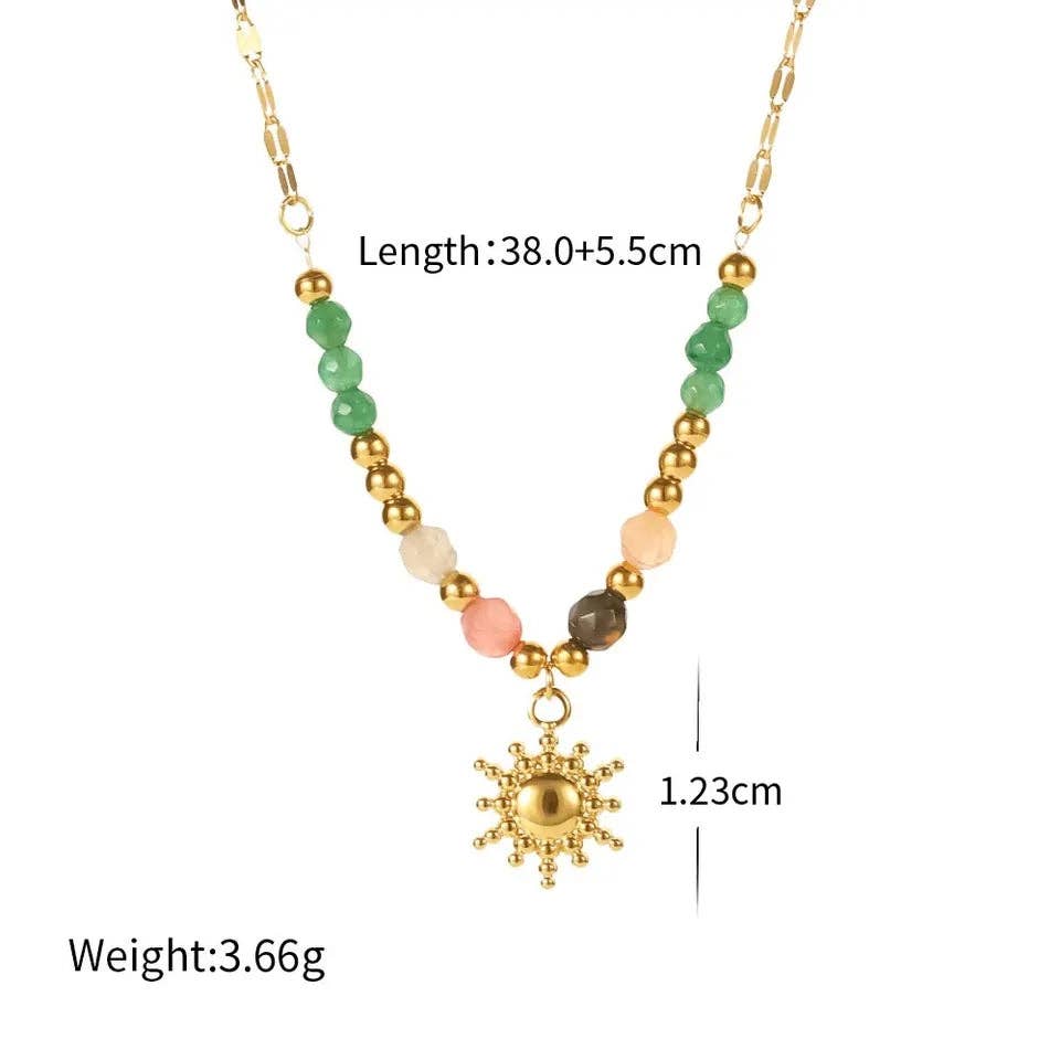 Bright Bead & Mini Sun Charm Necklace | 18k Gold Plated Waterproof Necklace