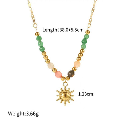 Bright Bead & Mini Sun Charm Necklace | 18k Gold Plated Waterproof Necklace