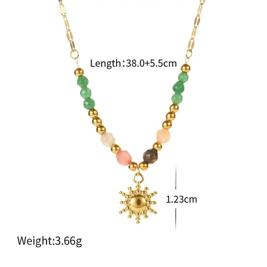 Bright Bead & Mini Sun Charm Necklace | 18k Gold Plated Waterproof Necklace