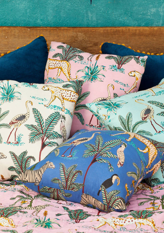 Jungle Print Cushion Cover | 45x45cm Tropical Handcrafted Home Décor