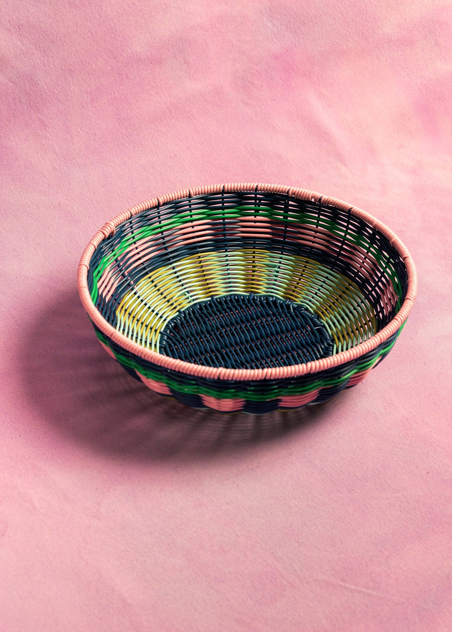 Maegen Hand Woven Bowl in Pink & Navy | Faux Rattan Serving Bowl