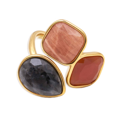 Boho Multicolour Mineral Stone Ring | 14k Gold Plated Adjustable Waterproof Ring