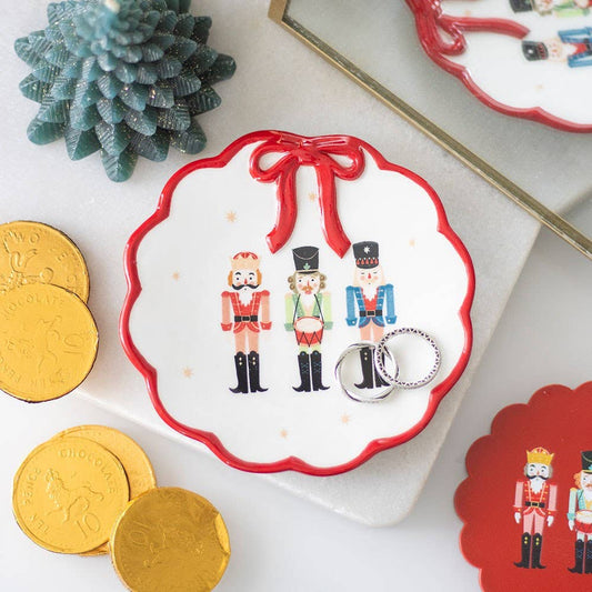 Nutcracker Christmas Trinket Dish with Bow | Festive Ceramic Jewellery Holder