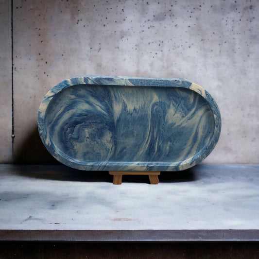 Blue Marble Oval Jesmonite Tray | Handmade Home Decor