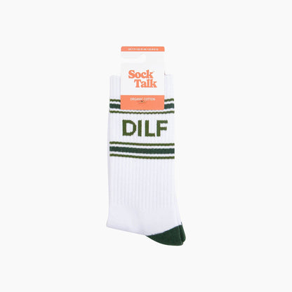 DILF Organic Cotton Sports Socks in White | Funny Socks for Men