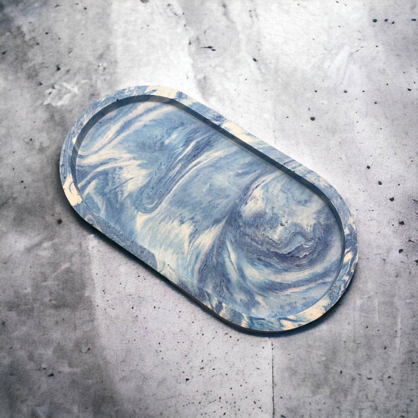 Blue Marble Oval Jesmonite Tray | Handmade Home Decor