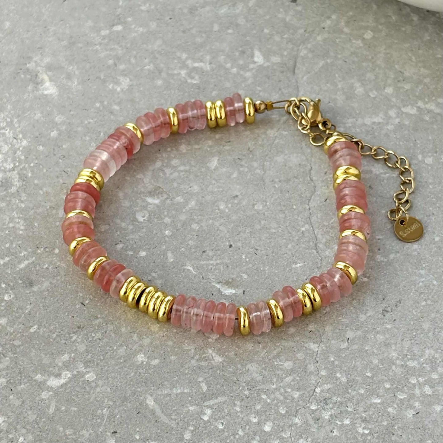 Green Stone & Gold Beaded Bracelet | Waterproof Gold Plated Bracelet