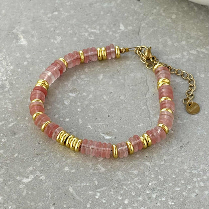 Multicolour Stone & Gold Beaded Bracelet | PVD Gold Plated Bracelet, Waterproof Bracelet