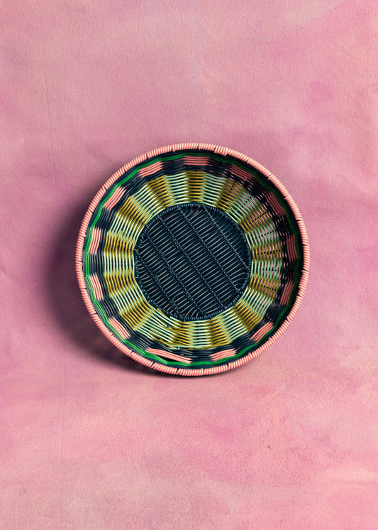 Maegen Hand Woven Bowl in Pink & Navy | Faux Rattan Serving Bowl