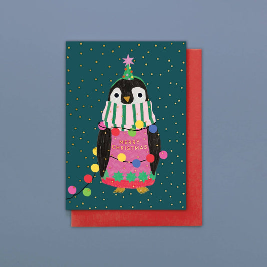 Penguin In Lights Christmas Cards Pack of 8