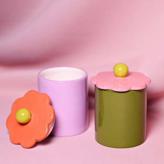 Raspberry Blossom Flower Storage Jars | Set of 2 Ceramic Pots