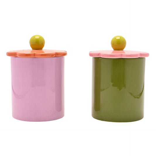 Raspberry Blossom Flower Storage Jars | Set of 2 Ceramic Pots