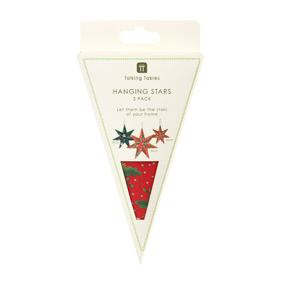 Folklore Paper Stars Christmas Tree Decorations – 3 Pack | Red & Green Festive Decor