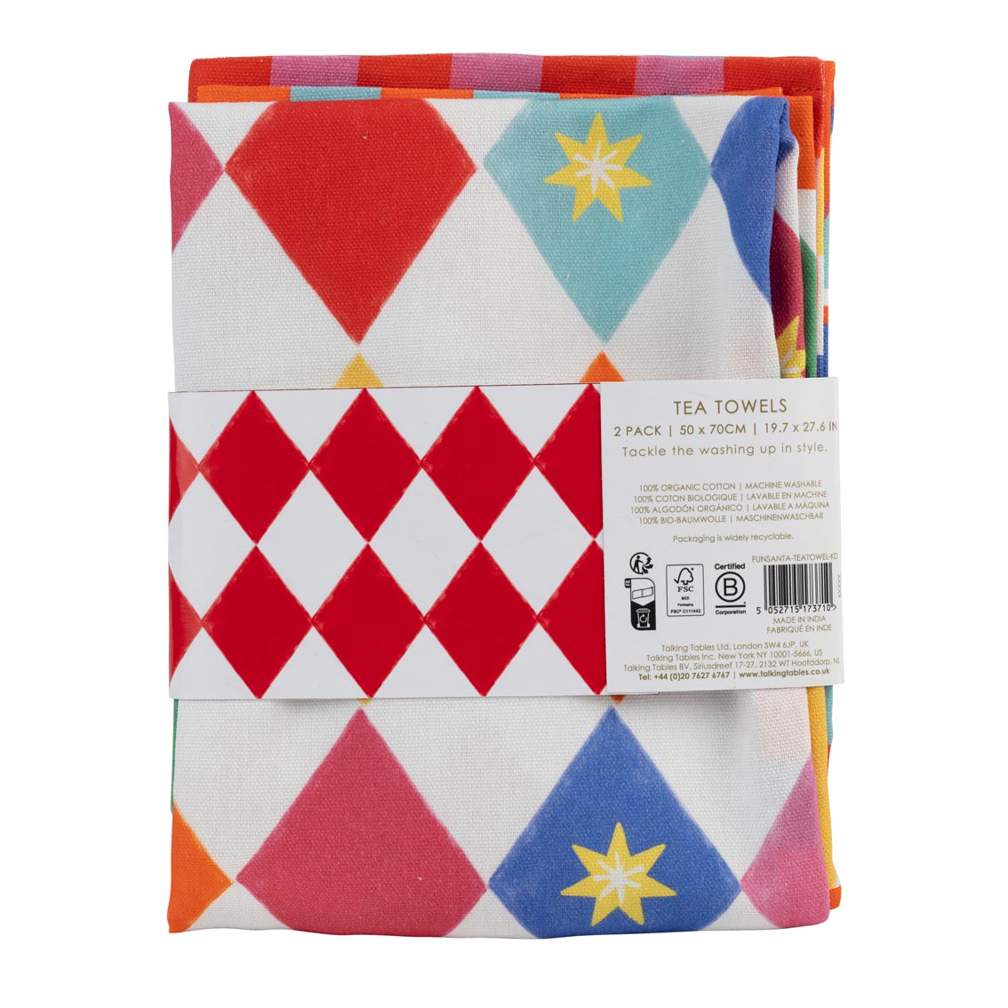 Santa Kitchen Disco Tea Towel 2 Pack | Organic Cotton Christmas Tea Towels, Festive Kitchen Gift