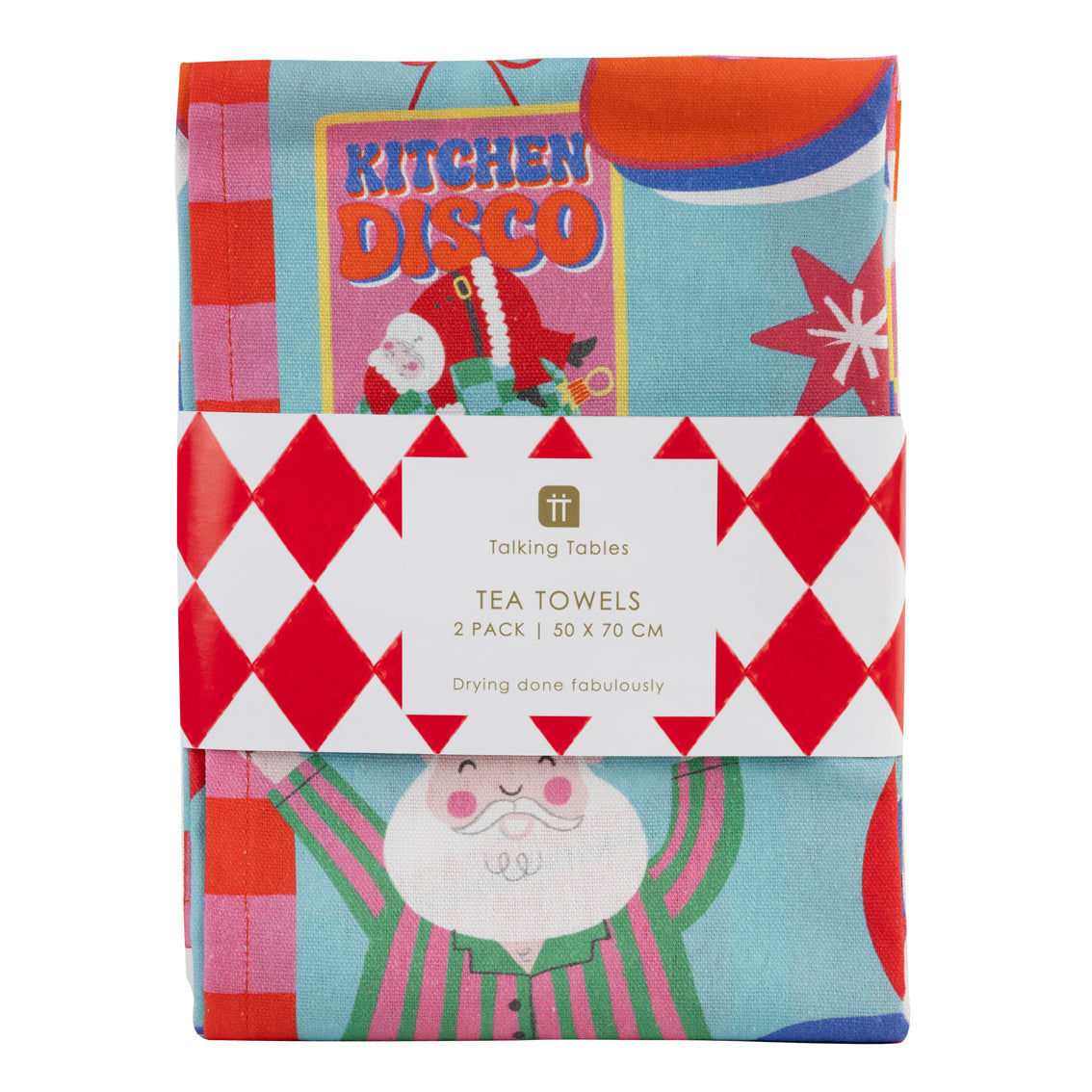 Santa Kitchen Disco Tea Towel 2 Pack | Organic Cotton Christmas Tea Towels, Festive Kitchen Gift