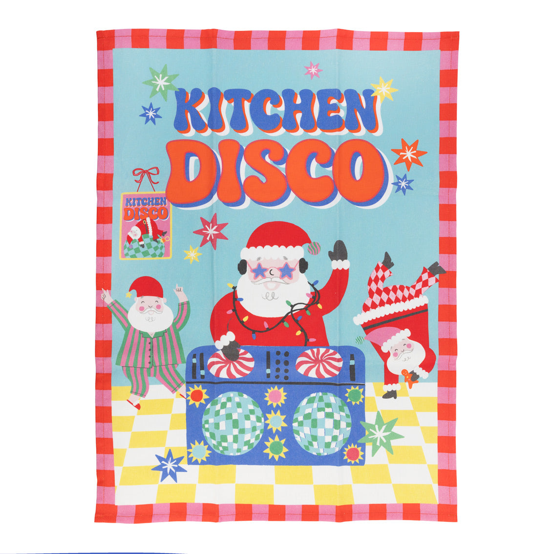 Santa Kitchen Disco Tea Towel 2 Pack | Organic Cotton Christmas Tea Towels, Festive Kitchen Gift