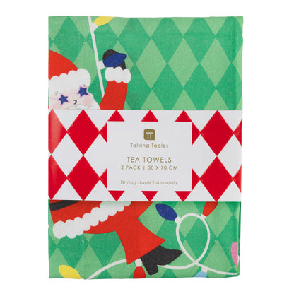Santa Christmas Tea Towel 2 Pack | Organic Cotton Christmas Tea Towels