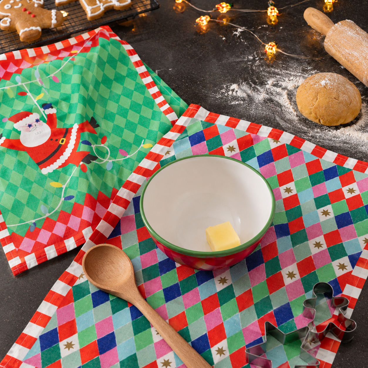 Santa Christmas Tea Towel 2 Pack | Organic Cotton Christmas Tea Towels