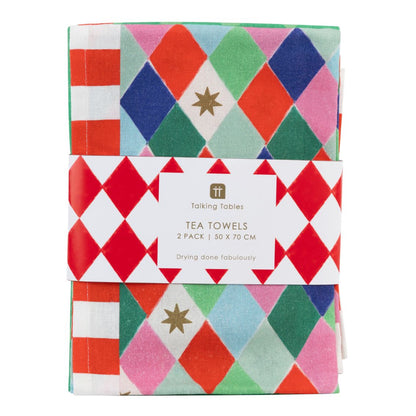 Santa Christmas Tea Towel 2 Pack | Organic Cotton Christmas Tea Towels