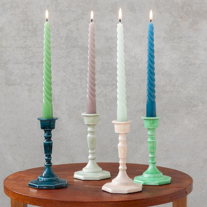 Green Enamel Candlestick | Vintage-Inspired Taper Candle Holder