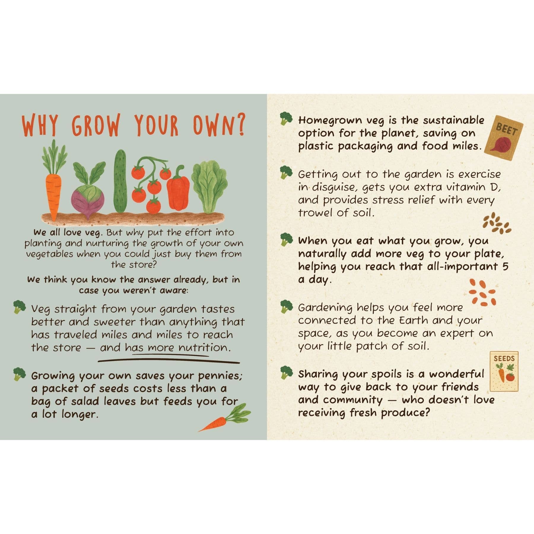 Educational poster about growing your own vegetables with text and illustrations.