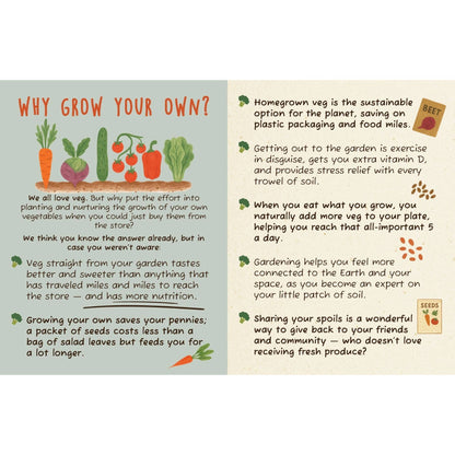 Educational poster about growing your own vegetables with text and illustrations.