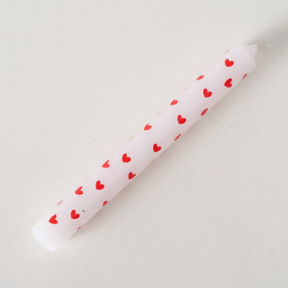 White Taper Candles with Red Hearts (Set of 2) | Decorative Dinner Candles