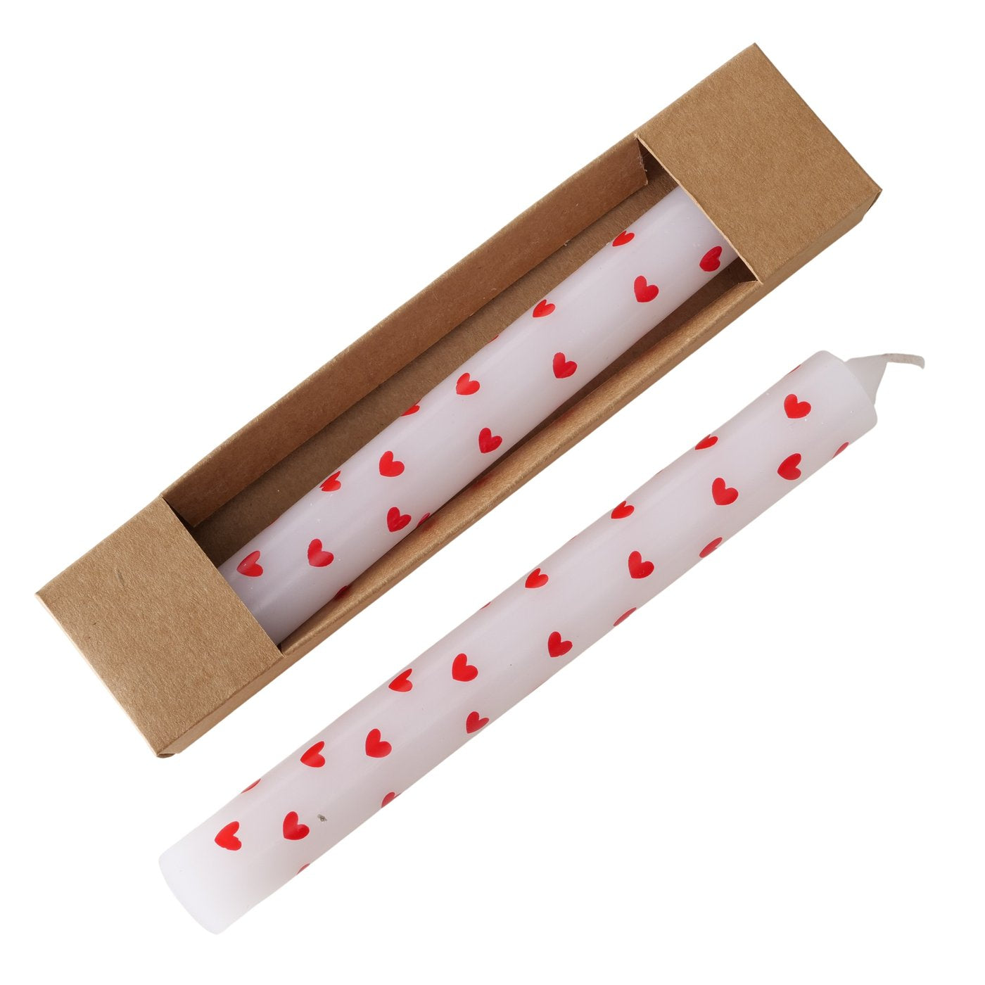 White Taper Candles with Red Hearts (Set of 2) | Decorative Dinner Candles