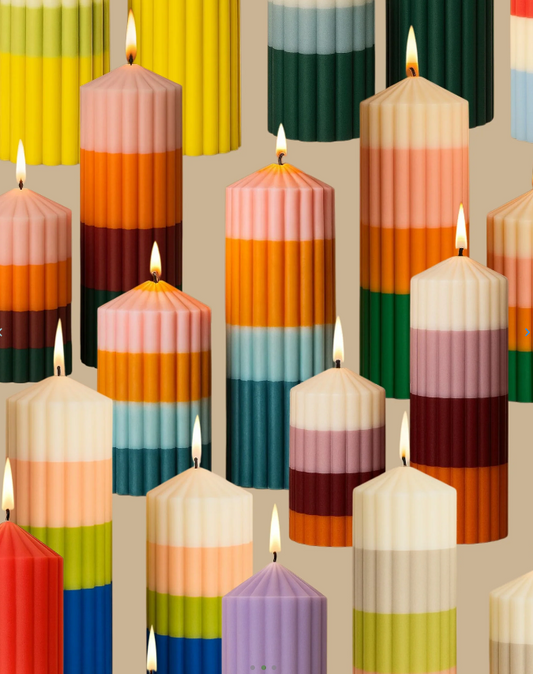 BERTIE Colourblock Pillar Candle | Hand Poured | White, Blue, Red, Dark Red | Statement Candle