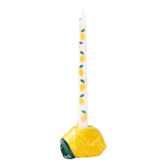 Lemon Taper Dinner Candles Set of 2 | Citrus Pattern Table Candles