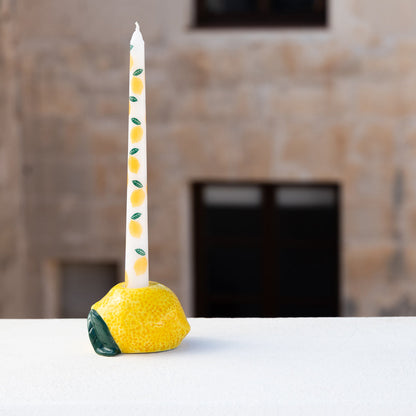 Lemon Taper Dinner Candles Set of 2 | Citrus Pattern Table Candles