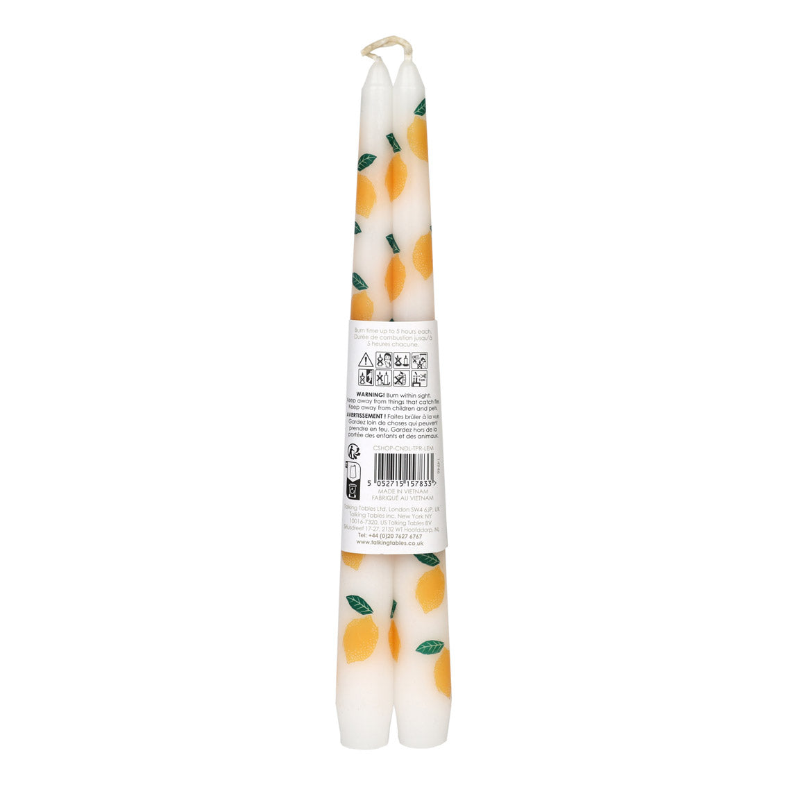 Lemon Taper Dinner Candles Set of 2 | Citrus Pattern Table Candles