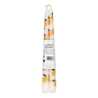 Lemon Taper Dinner Candles Set of 2 | Citrus Pattern Table Candles