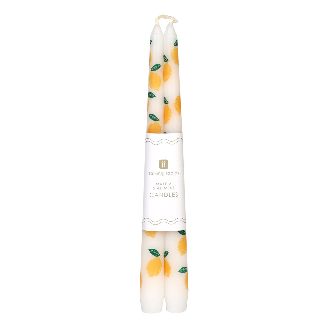 Lemon Taper Dinner Candles Set of 2 | Citrus Pattern Table Candles