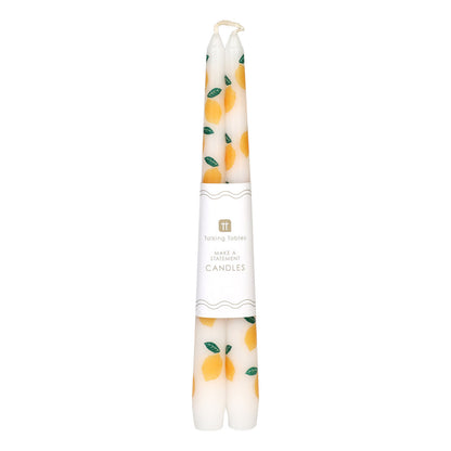 Lemon Taper Dinner Candles Set of 2 | Citrus Pattern Table Candles