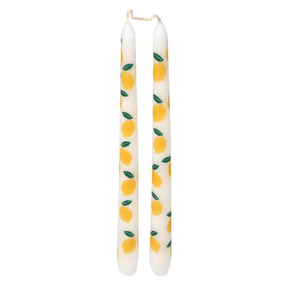 Lemon Taper Dinner Candles Set of 2 | Citrus Pattern Table Candles