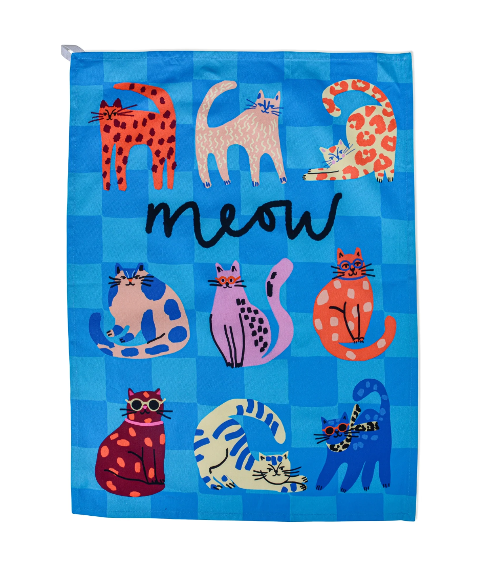 Meow Tea Towel | Funny Cat Tea Towel, Cat Lover Kitchen Gift