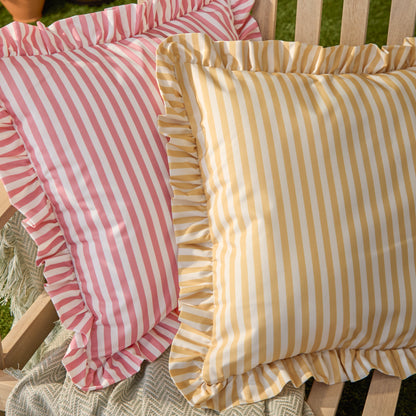 Millie Ruffle Outdoor Cushion 50x50cm | Pink Stripe Frill