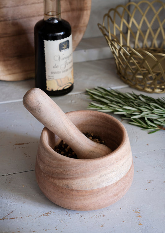 Acacia Wood Mortar & Pestle Set | Handcrafted Kitchen Gift
