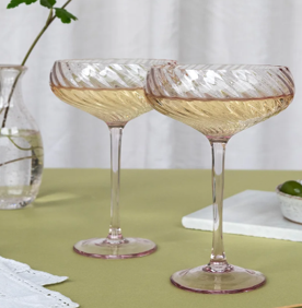 Scalloped Pastel Pink Coupe Glasses – Elegant Vintage-Inspired Glassware