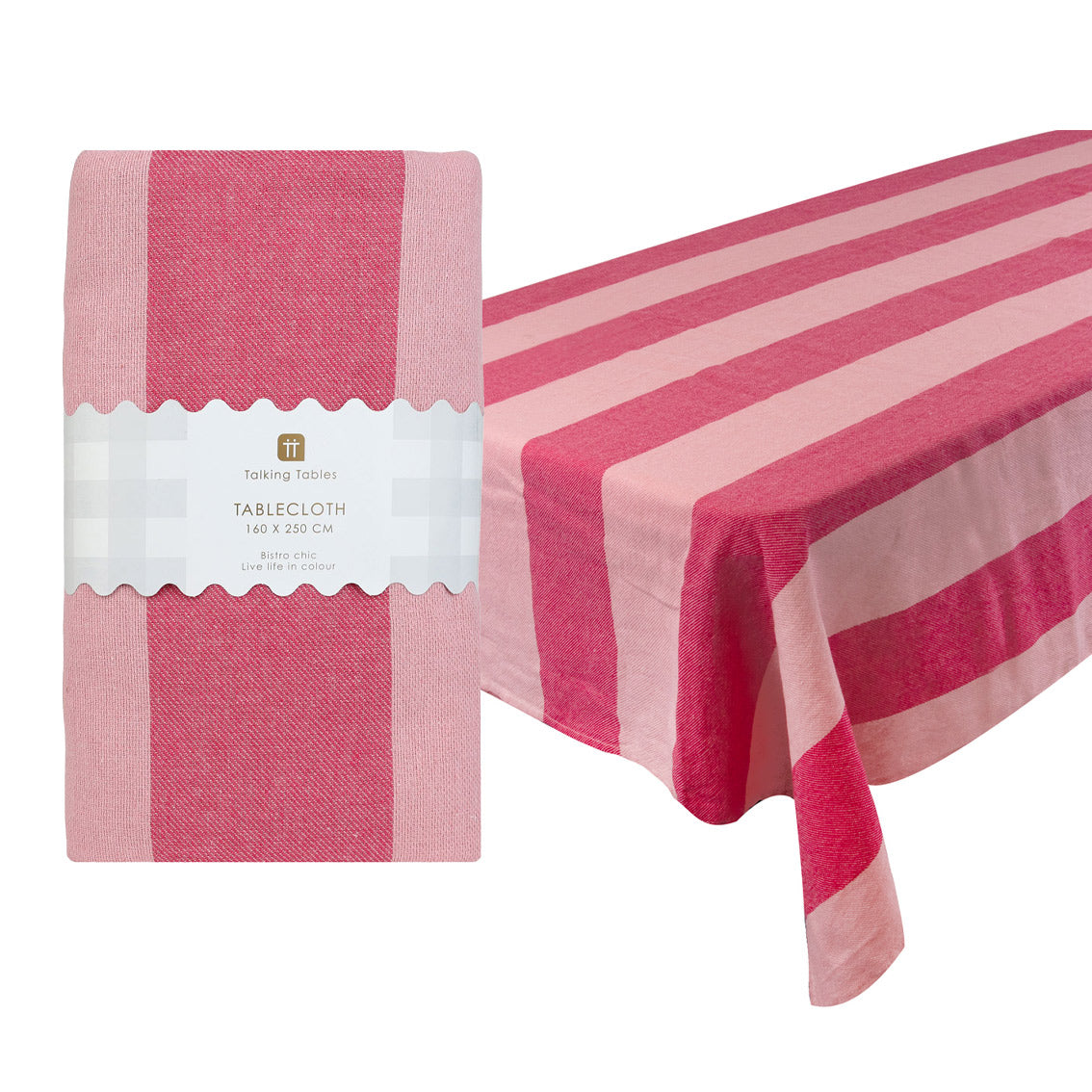 Pink Stripe Cotton Tablecloth | XL 160 × 250 cm